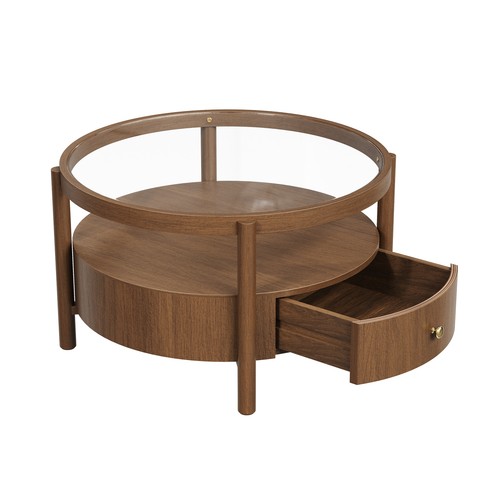 Wood round glass top - wood,