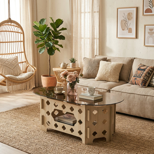 Oval coffee table with - table, hidden