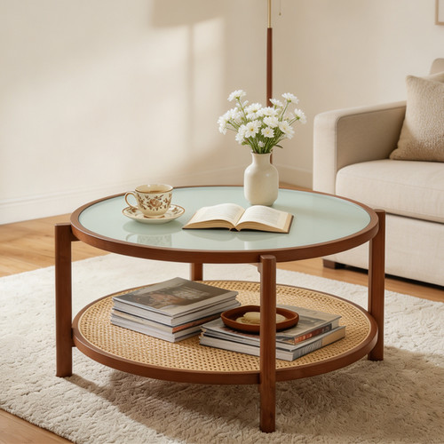 Round rattan coffee table - round,